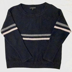 100% cashmere black sweater with pink/cream and grey stripe